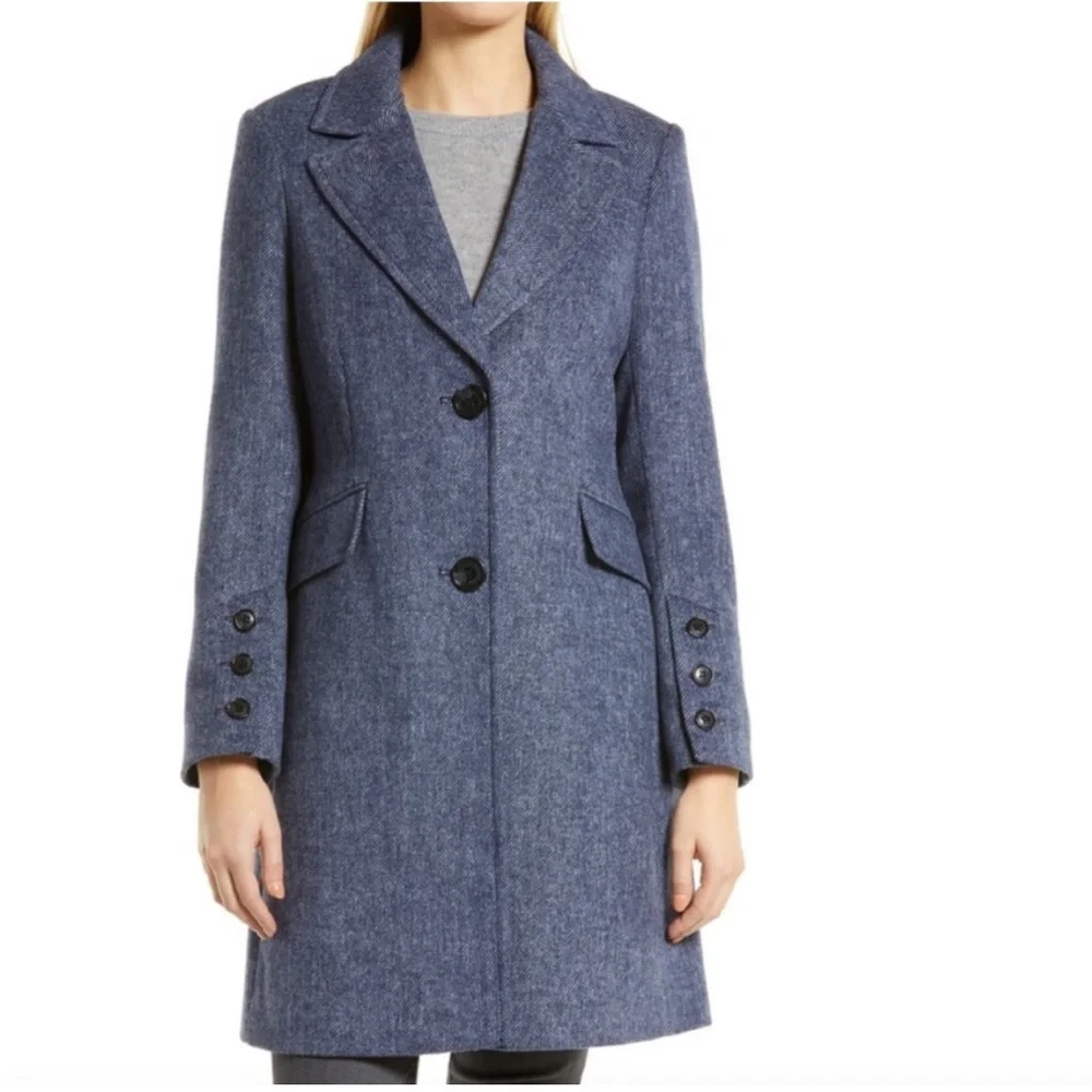 Sam Edelman Mini Herringbone Notch Collar Wool Blend Coat